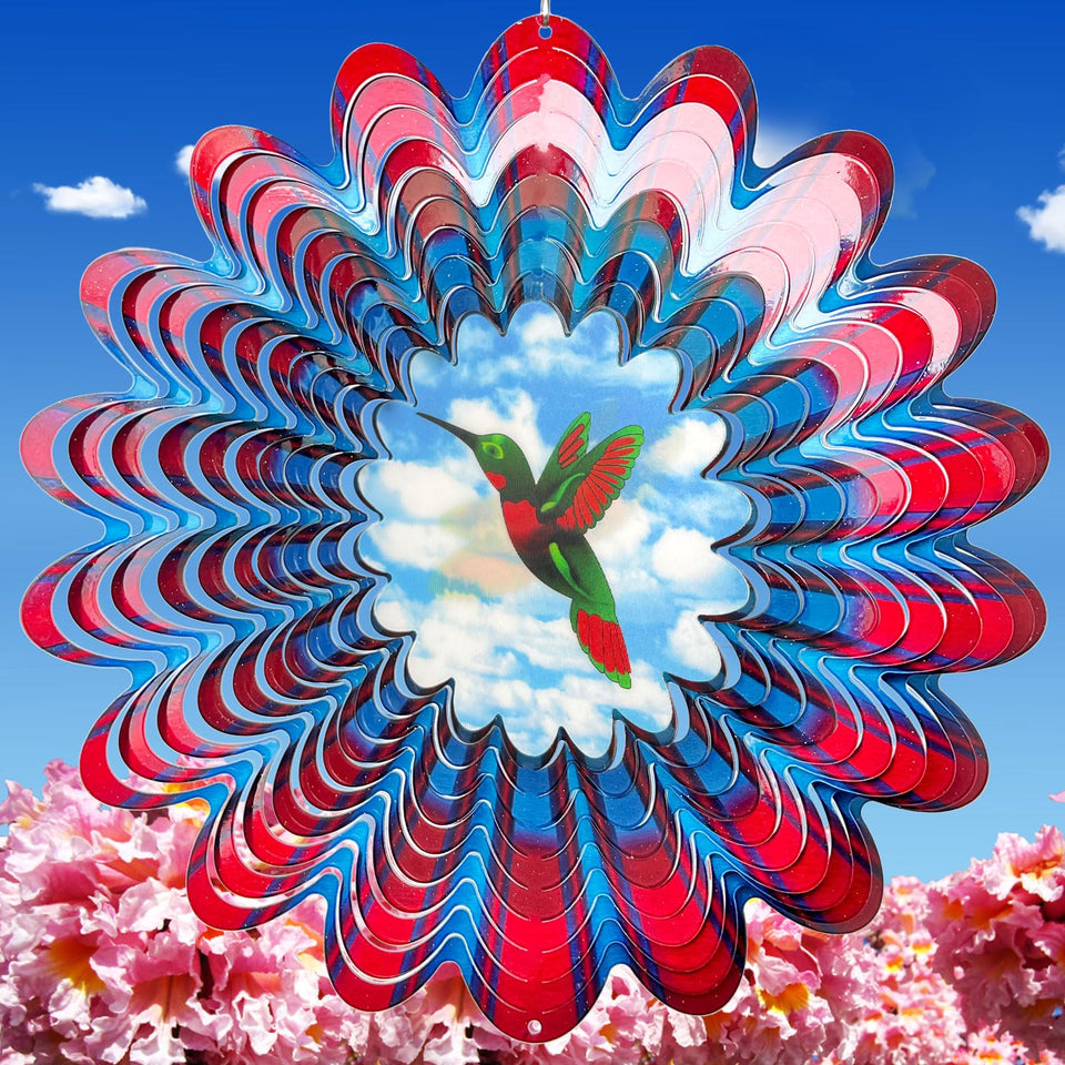 Eiryhope hummingbird animated wind spinner 12in with vivid 3D flight in sunlight