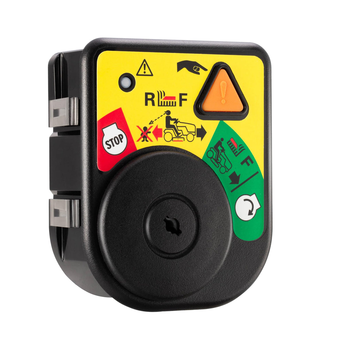EISENKERN switch in use on a riding mower for ignition control.