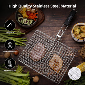 EISINLY grill basket with removable wooden handle for compact storage
