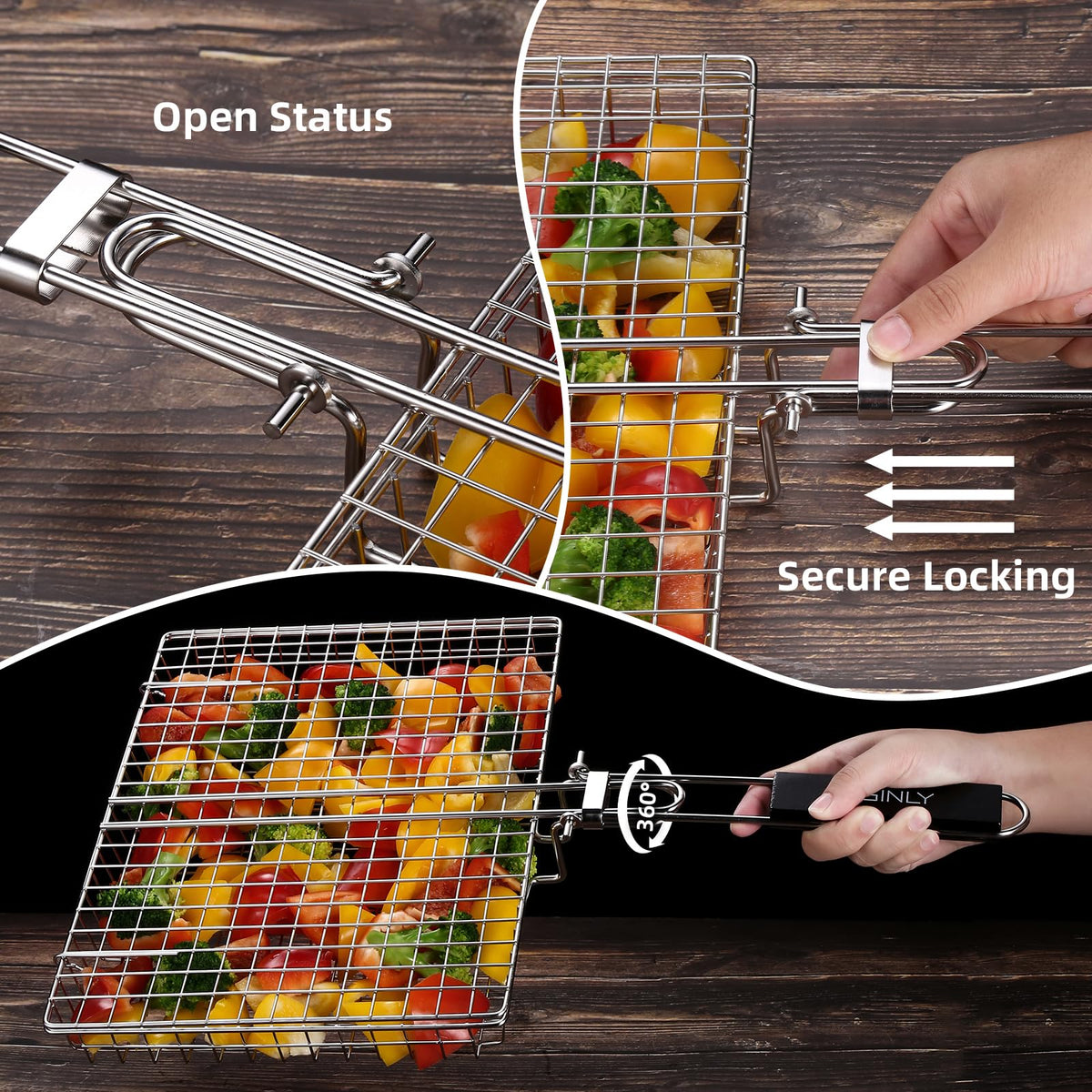 EISINLY grill basket rotates 360 degrees for even heating and browning
