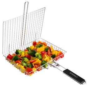 EISINLY portable grill basket on outdoor grill for even cooking of veggies and meat