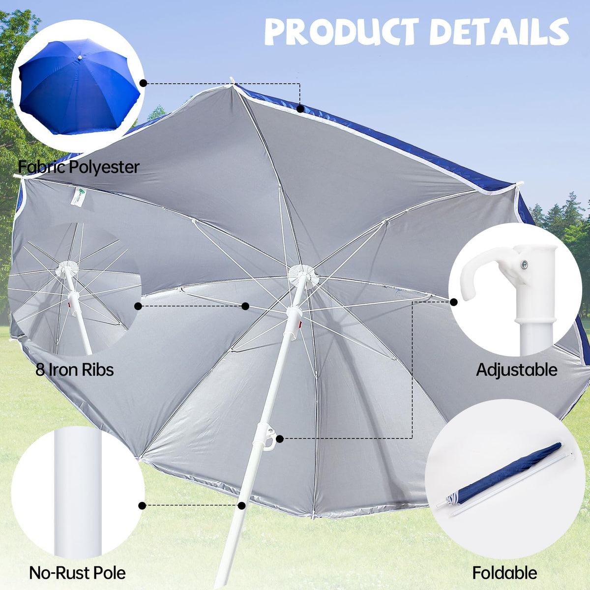 Eiszhjk durable fabric and ribs provide sturdy shade against sun and wind.