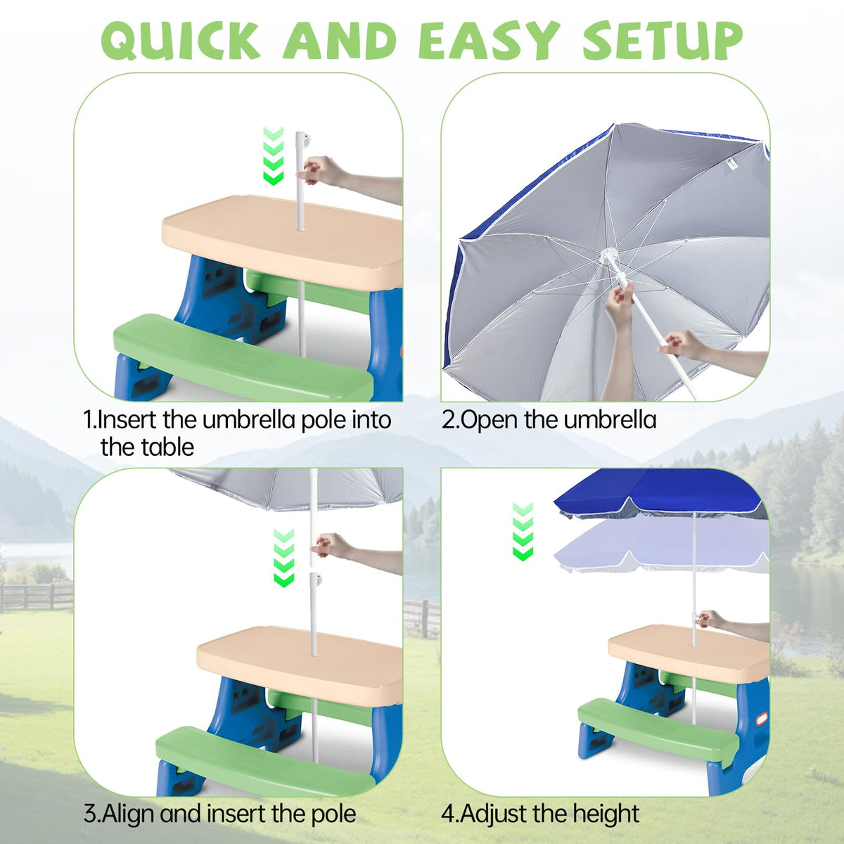 Eiszhjk kid-safe umbrella provides shaded space for children during play.