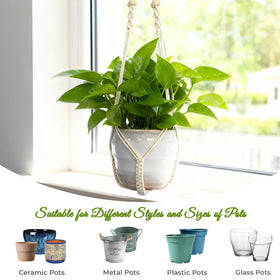 Easy-install EJGIEGSO macrame hanger with four expanding cords.