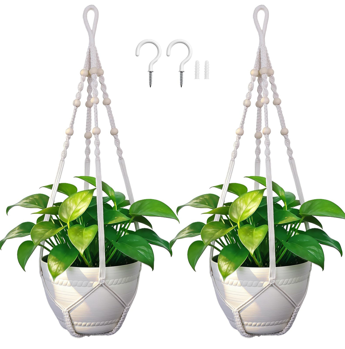 EJGIEGSO macrame plant hanger with ivory wood beads enhances indoor decor.