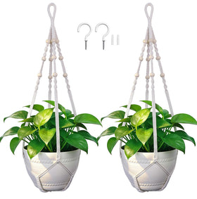 EJGIEGSO macrame plant hanger with ivory wood beads enhances indoor decor.