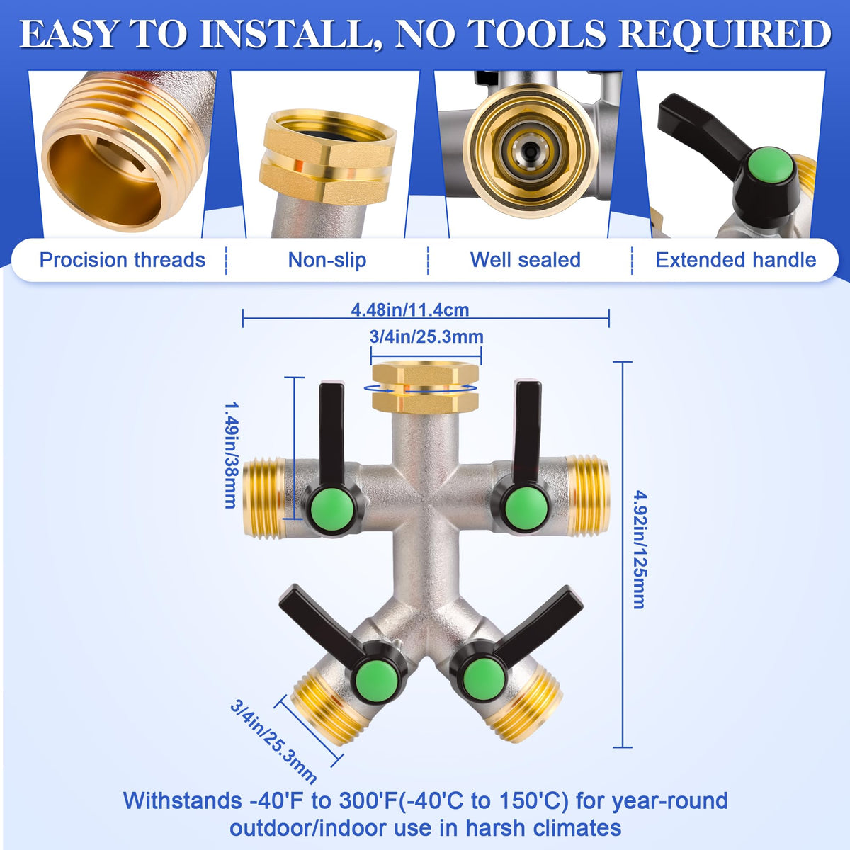 EJW 3/4in GHT thread ensures secure, leak-free faucet connection.
