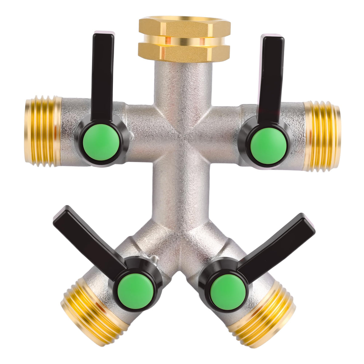 EJW 4-way brass body provides durable, multi-outlet watering for outdoors.