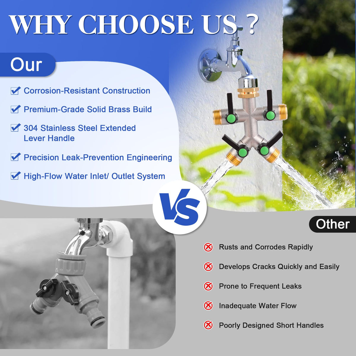 EJW outdoor use with multiple outlets supports plant watering and pet bathing.