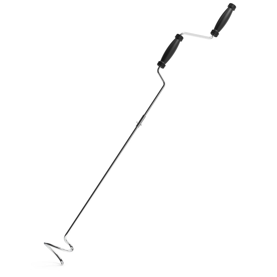 EJWOX stainless steel compost aerator close-up showing corkscrew design for efficient aeration.