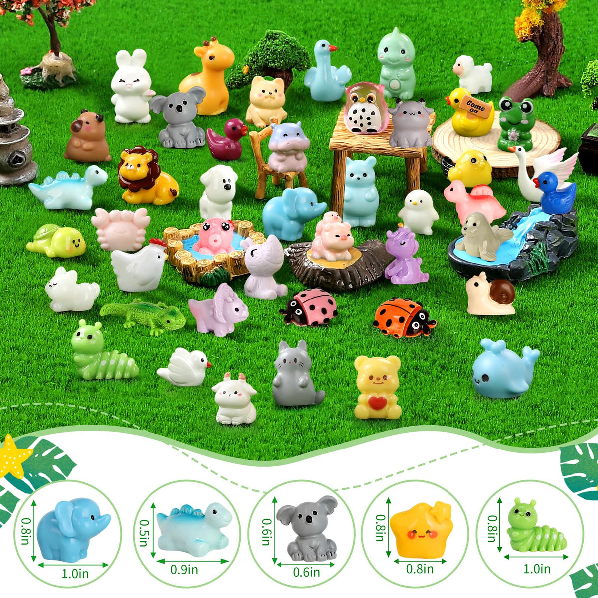 EKisemio fairy garden setup with tiny resin animals for whimsical decor