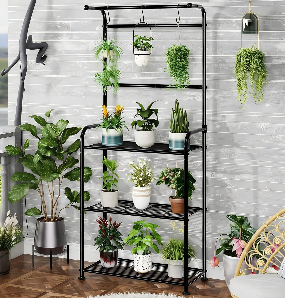 Ekisemio 3-tier metal shelf for compact indoor plant arrangement