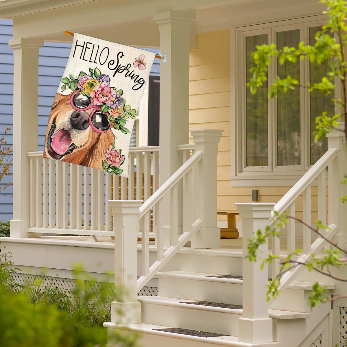 EKOREST 28x40 inch outdoor flag stands up to sun for yard decor.