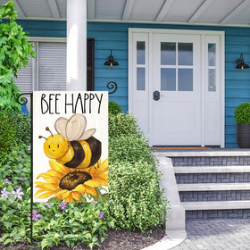 EKOREST Bee Happy garden flag sunflowers visible on the back side