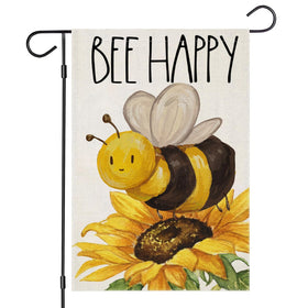 EKOREST Bee Happy garden flag with sunflowers seen from the front for curb appeal