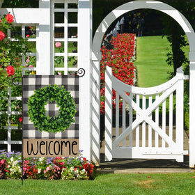 EKOREST Buffalo plaid wreath motif flag for seasonal porch or garden decor