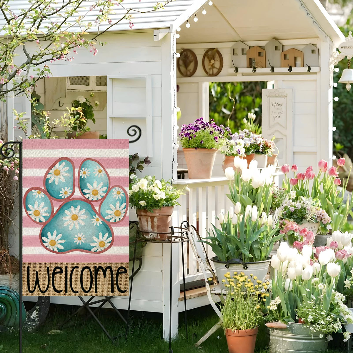 EKOREST 12x18 burlap flag resists UV fading for long outdoor use.