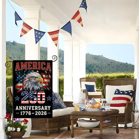 EKOREST double-sided bald eagle design flag adds bright color to porch.