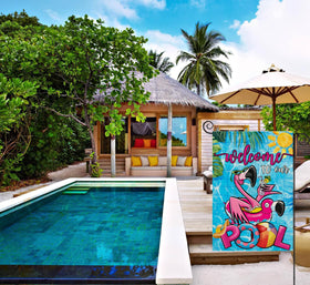 EKOREST double-sided flamingo pool flag keeps both sides visible.