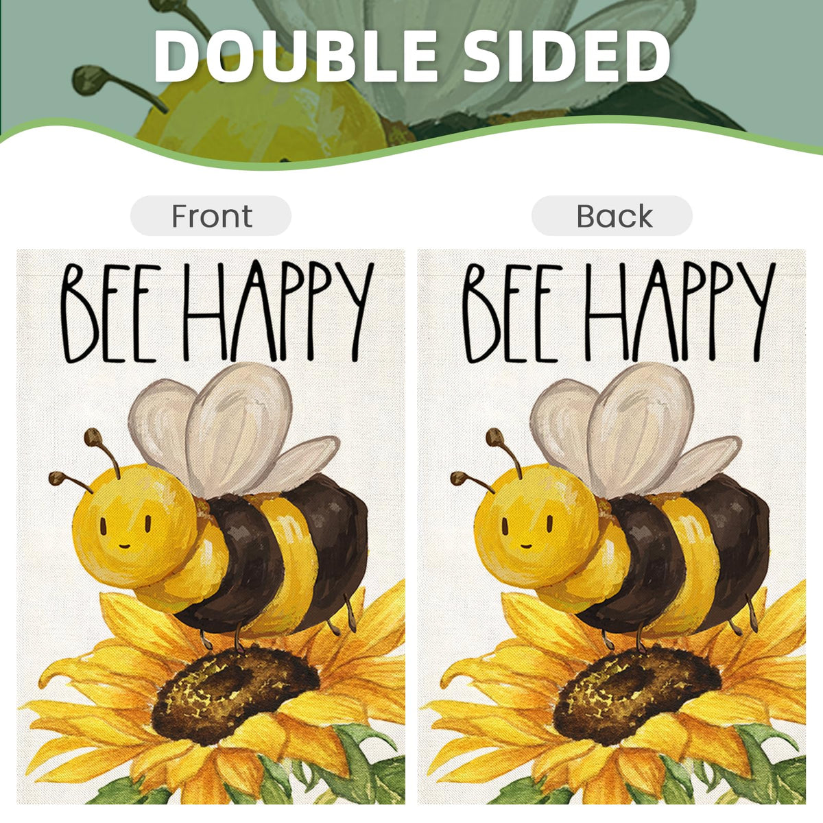 EKOREST Double sided garden flag bee and sunflower view from two angles