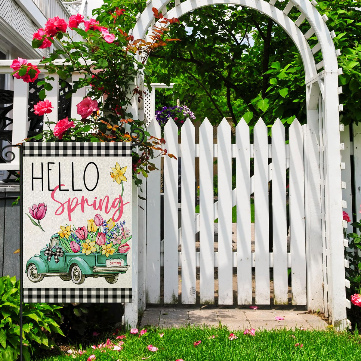 EKOREST double-sided garden flag shows a vivid watercolor truck from both sides for versatile viewing.