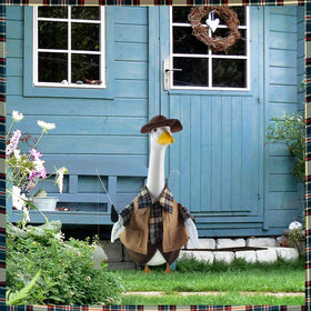 EKOREST fishing porch goose outfit vest adds color and charm to your lawn statue.