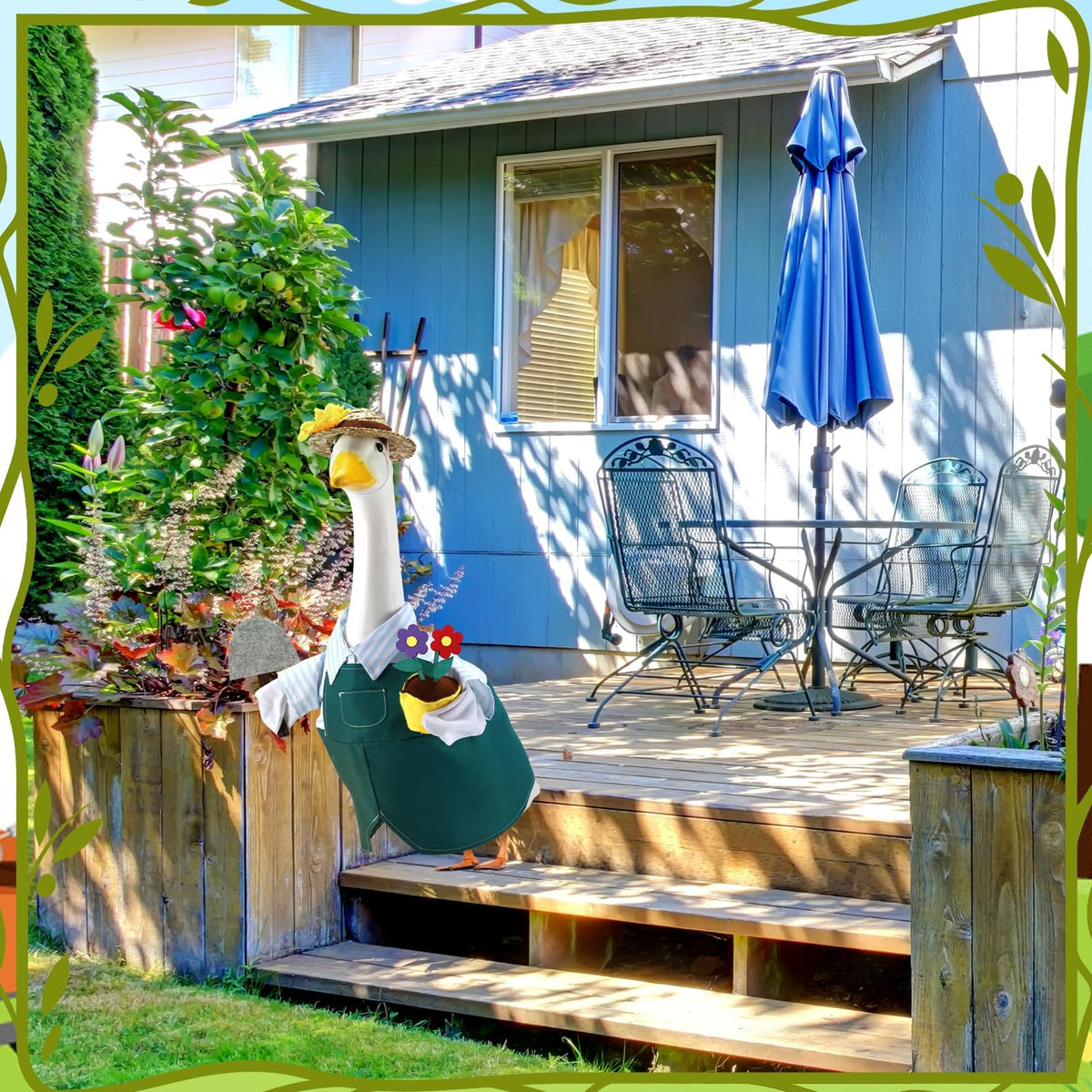 EKOREST gardener with flower pot and shovel accessory brightens garden decor.