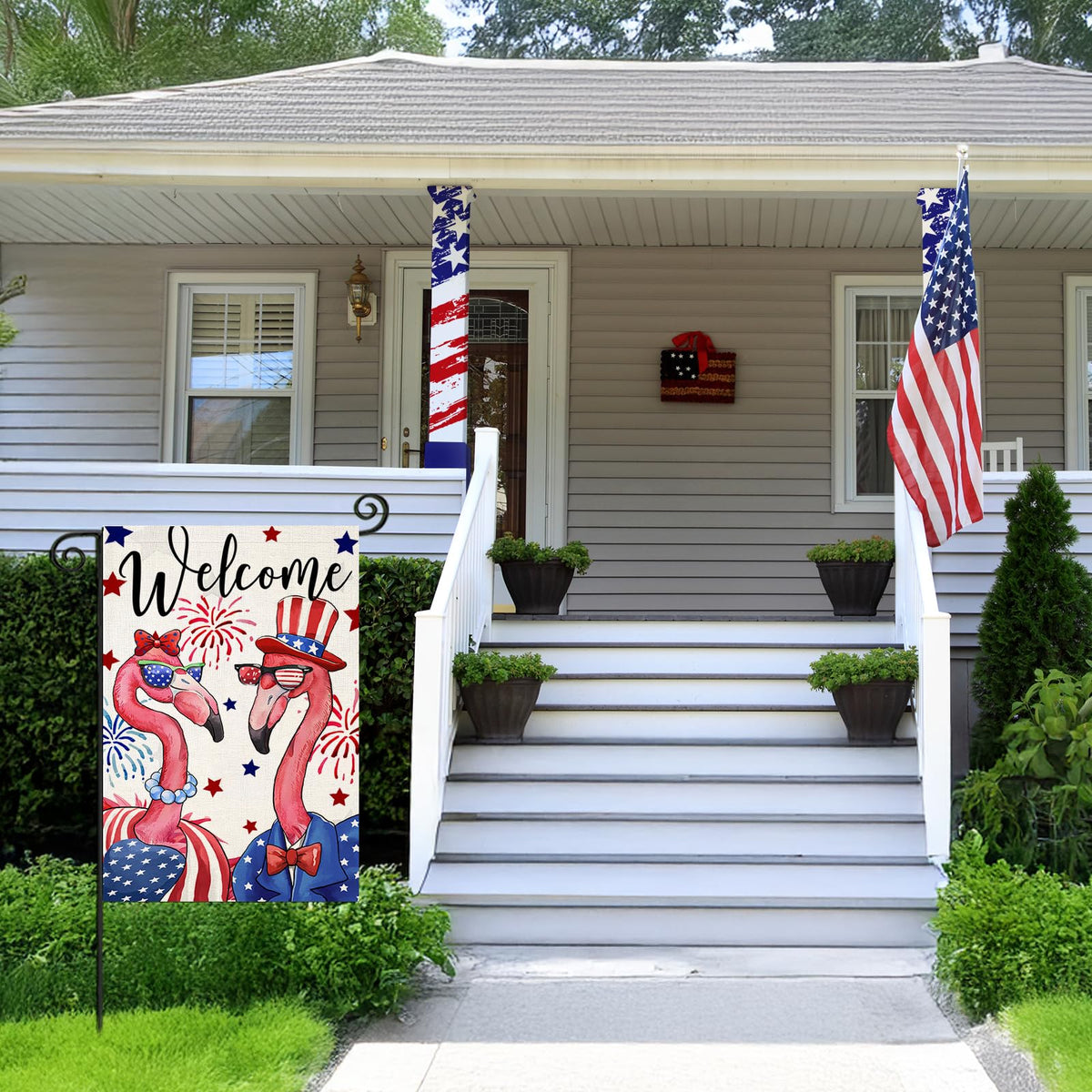 EKOREST 4th of July flag featuring a bold flamingo for porch.