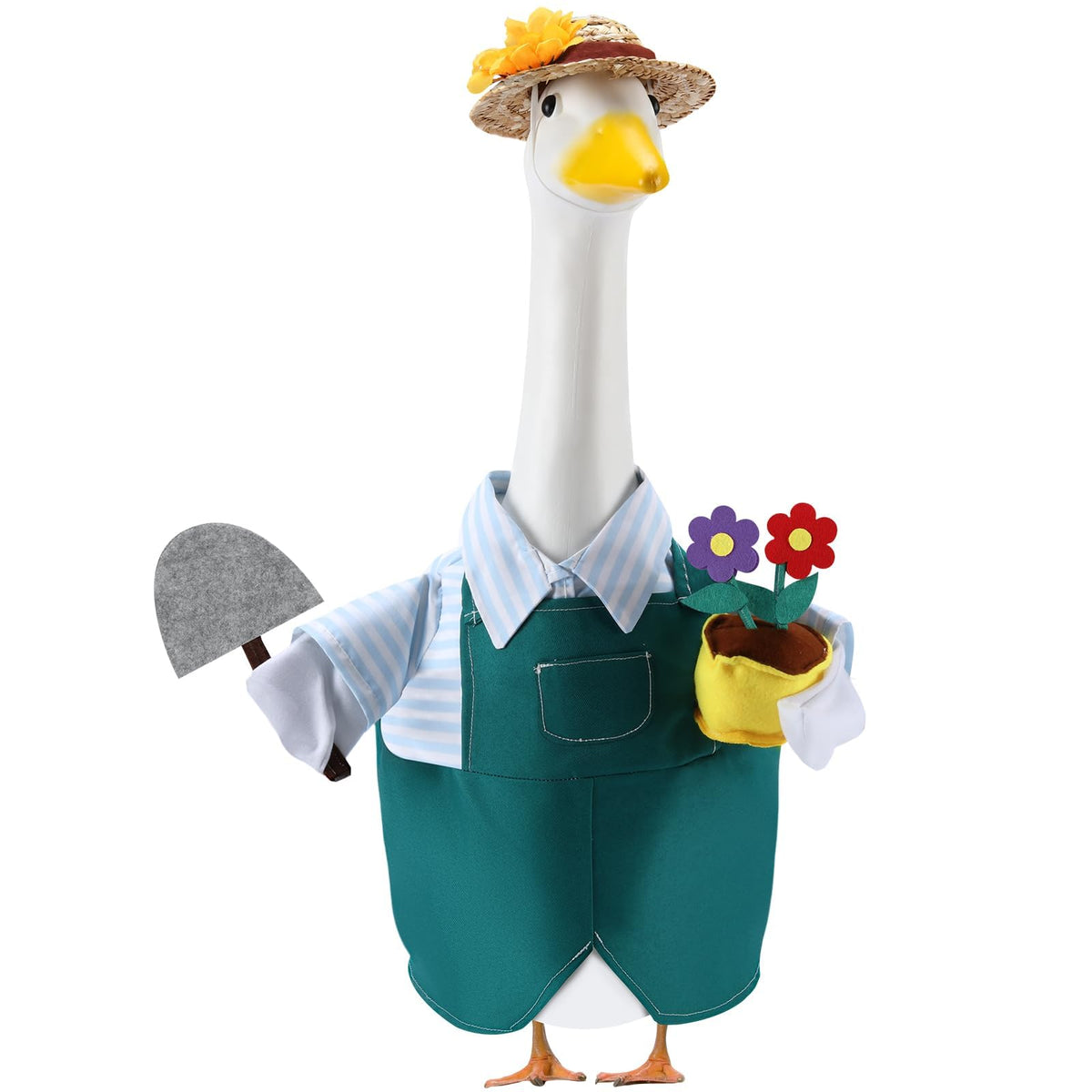 EKOREST Gardener goose outfit on a 23-inch statue boosts curb appeal.