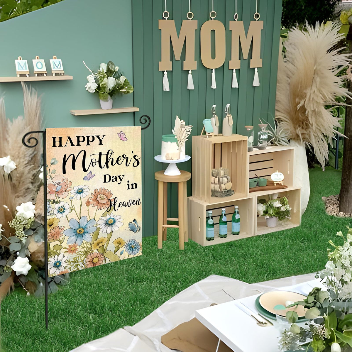 EKOREST Happy Mother's Day in Heaven flag back view with double-sided visibility.