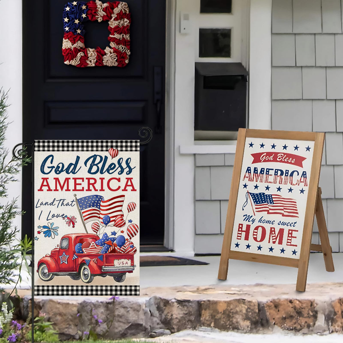 EKOREST Independence Day decor flag, front and back view for full yard display