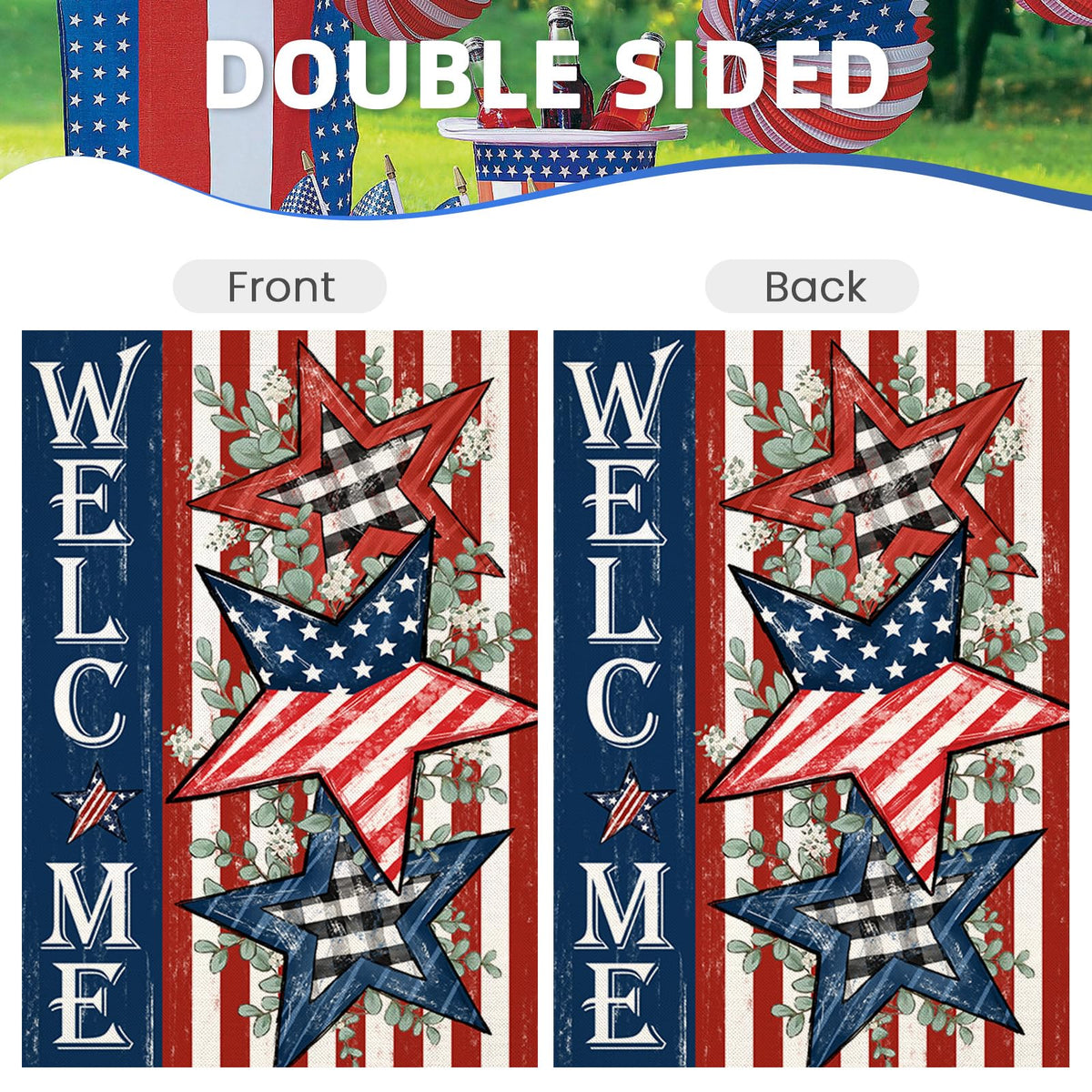 EKOREST farmhouse-inspired design complements rustic outdoor spaces with patriotic charm.