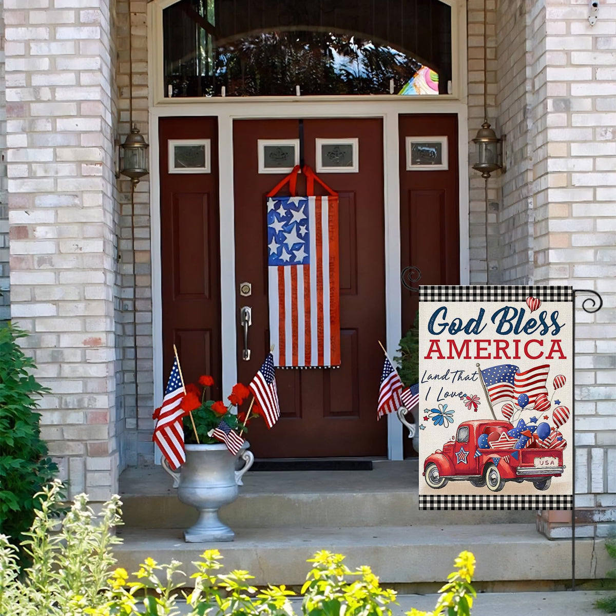 EKOREST patio flag welcoming guests with patriotic design