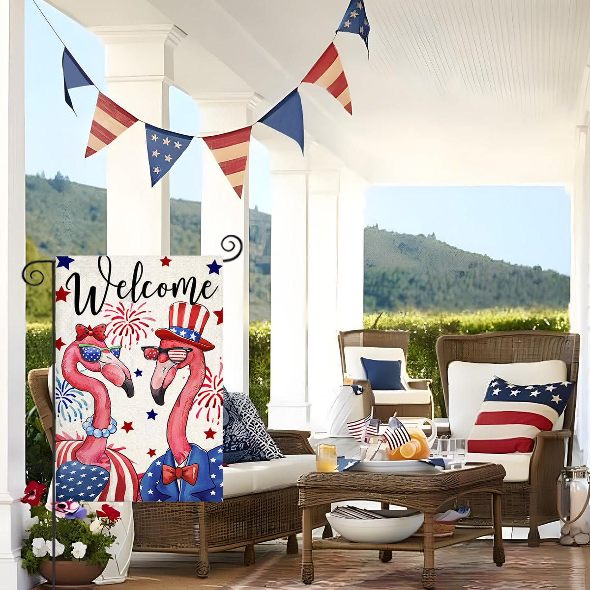 EKOREST patriotic flamingo garden flag, double-sided for vibrant outdoor display.
