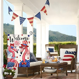 EKOREST patriotic flamingo garden flag, double-sided for vibrant outdoor display.