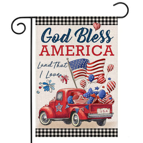 EKOREST patriotic garden flag with buffalo plaid truck for durable outdoor decor