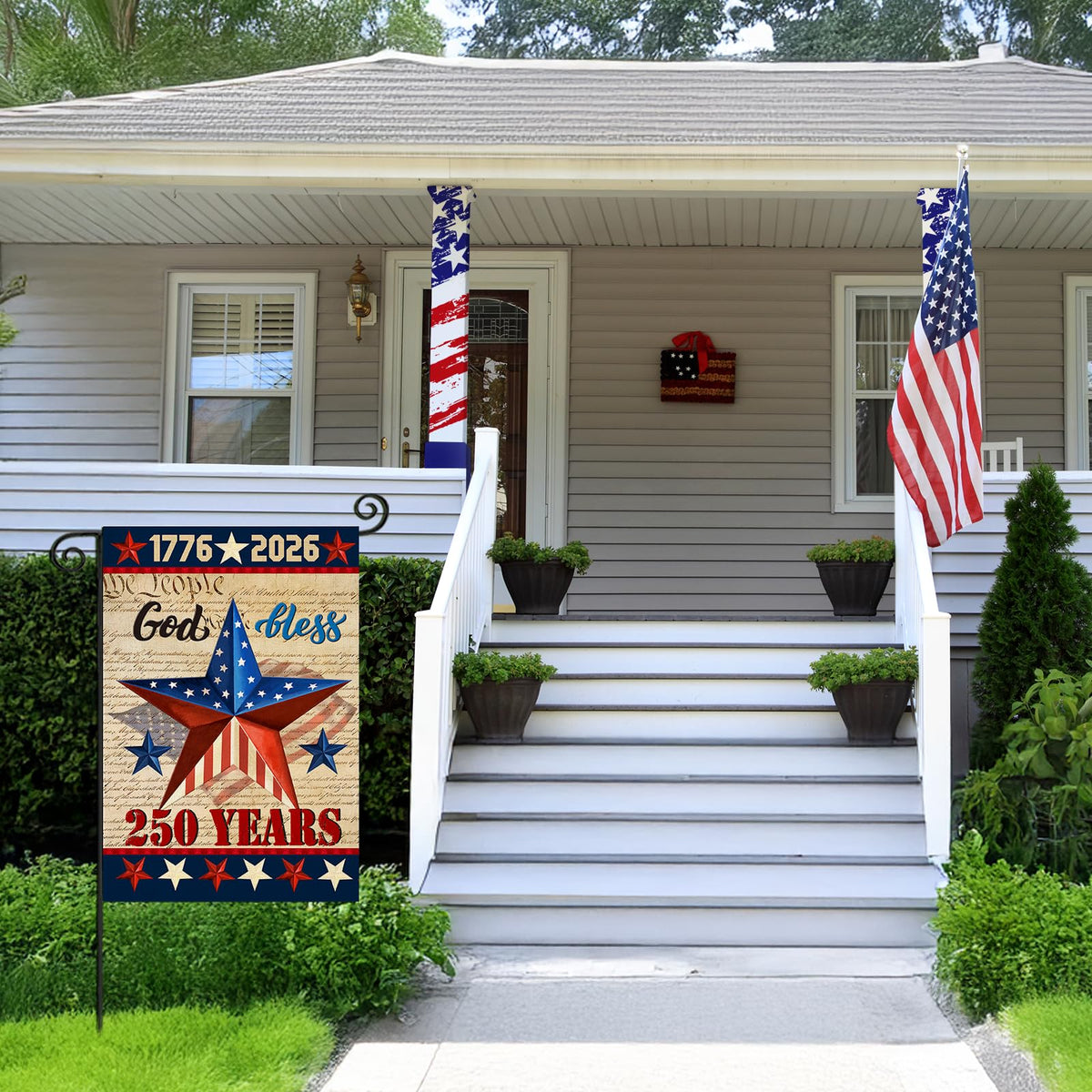 EKOREST double-sided patriotic star flag for clear visibility from multiple angles.
