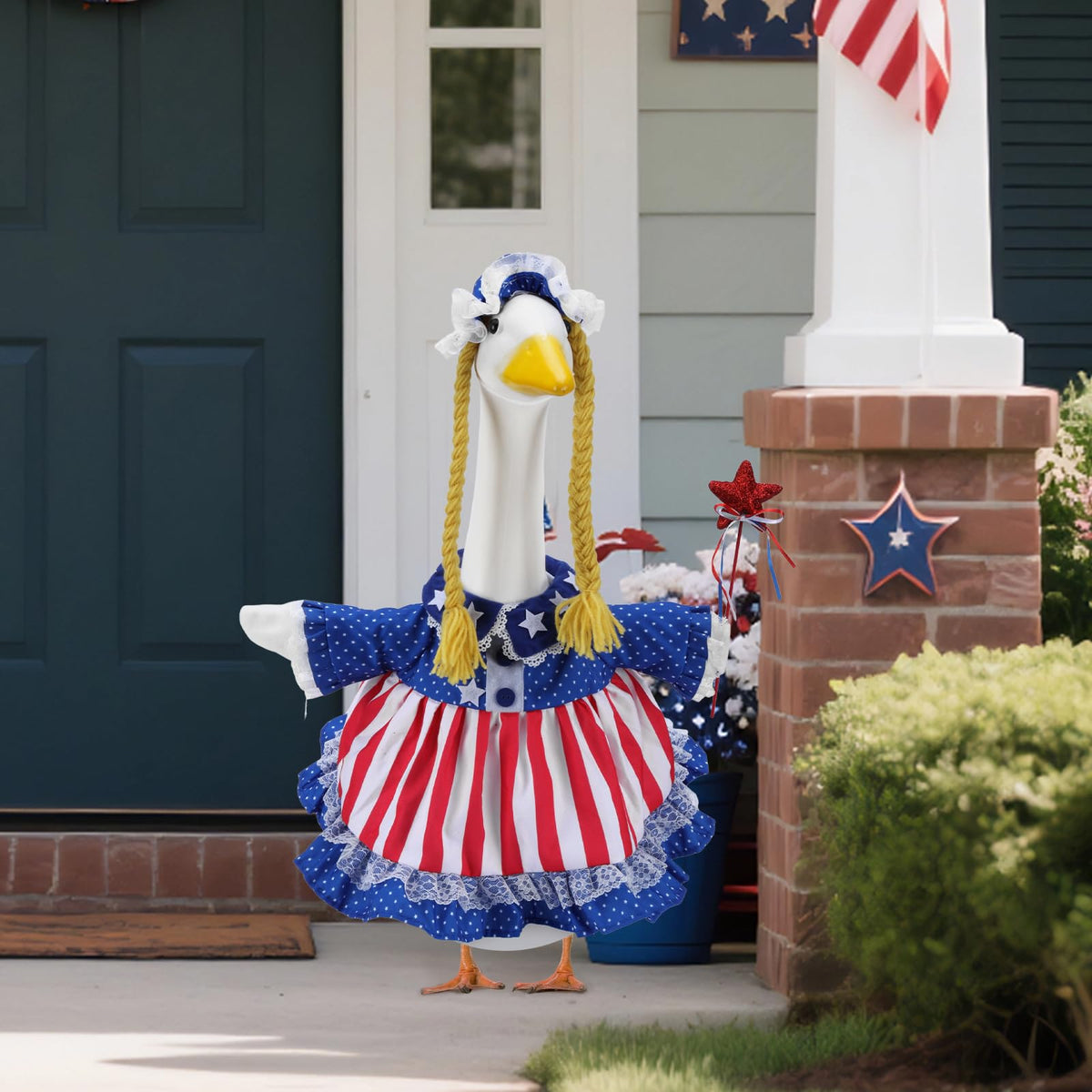 EKOREST cap with braids completes patriotic look for your 23-inch statue.