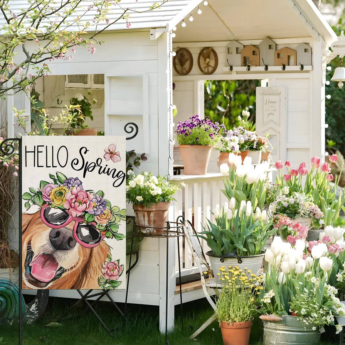 EKOREST Spring welcome banner for farmhouse decor, bright and inviting