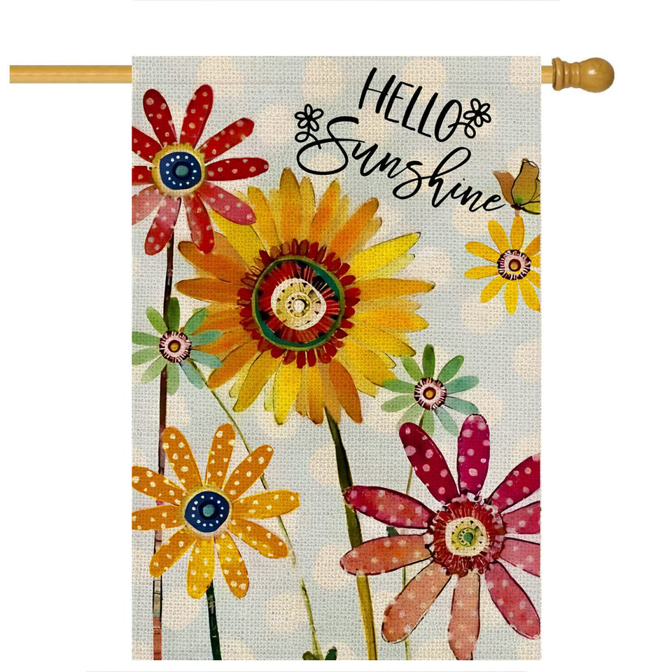 EKOREST Summer Flowers flag featuring Hello Sunshine sunflowers for welcoming porches.