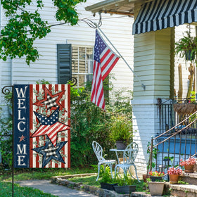EKOREST double-sided flag designed for long-lasting outdoor use with fade-resistant burlap.
