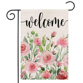 EKOREST summer garden flag with watercolor roses greets guests outdoors
