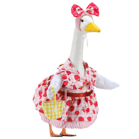 EKOREST Strawberry Grill skirt on a 23-inch goose statue adds bright outdoor charm