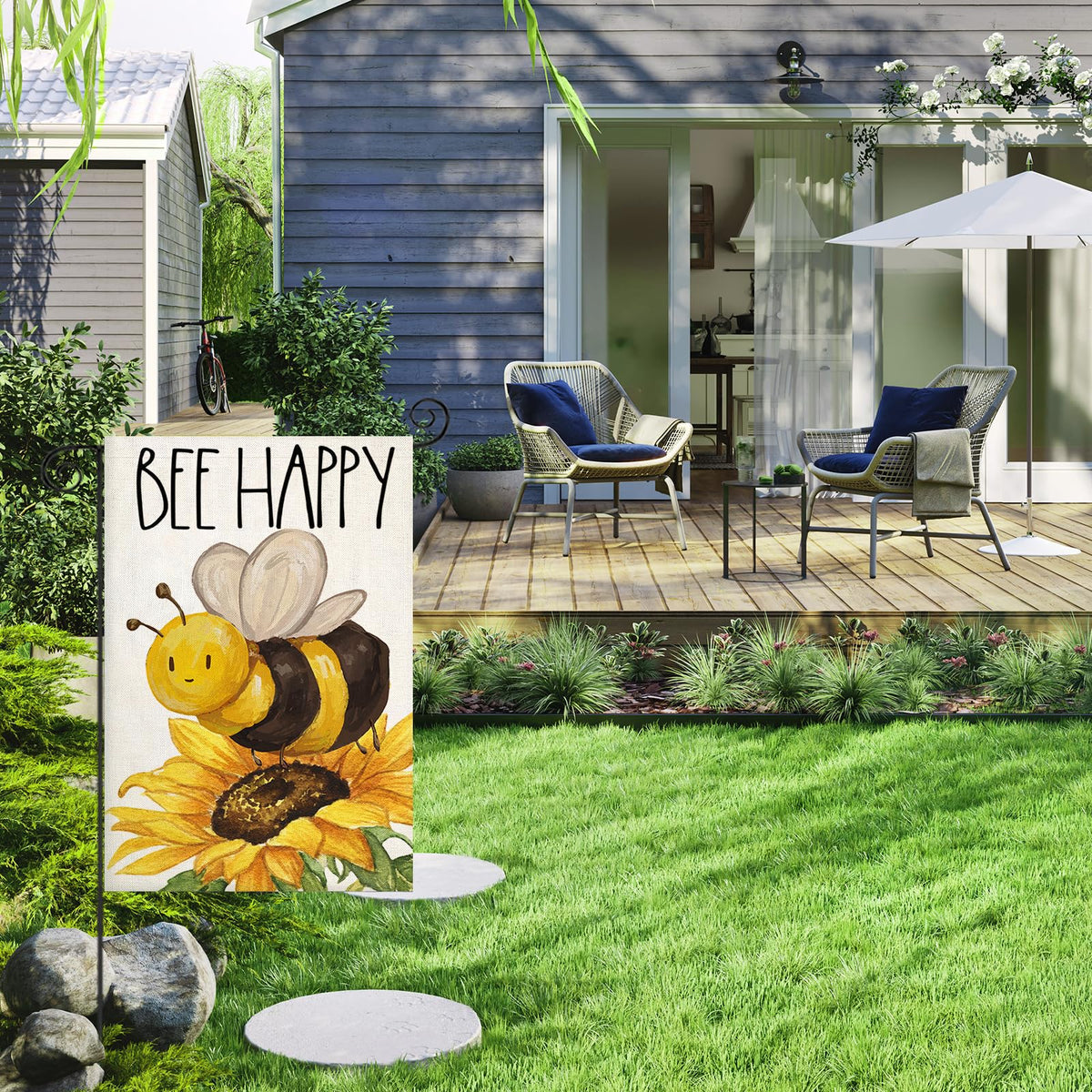 EKOREST Summer watercolor bee flag highlighting a cheerful outdoor scene