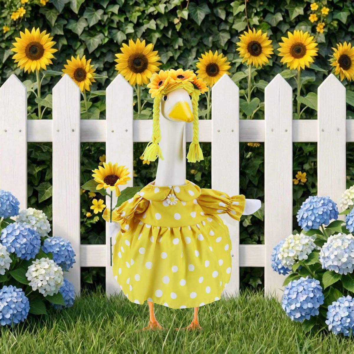 EKOREST goose outfit with sunflowers braid adds sunny garden flair