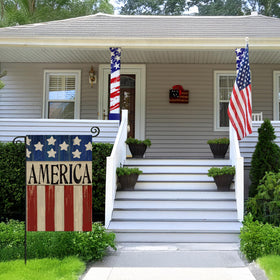 EKOREST USA 250th anniversary flag enhances patriotic ambiance outside.