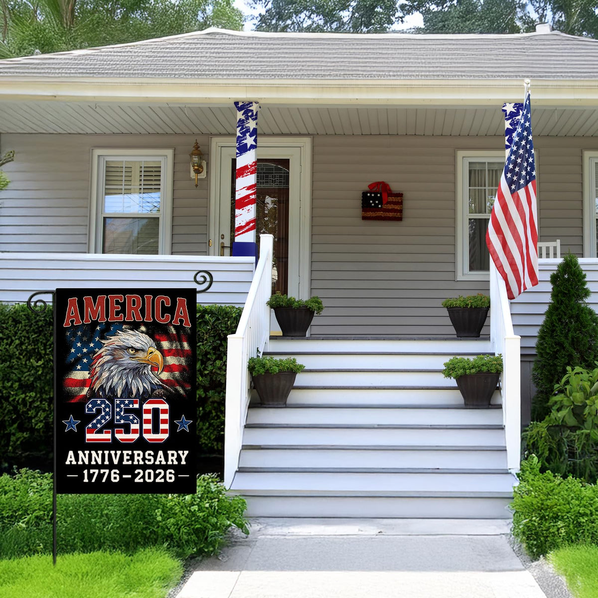 EKOREST usa garden flag 12x18 for outdoor yard decor, UV-resistant burlap.