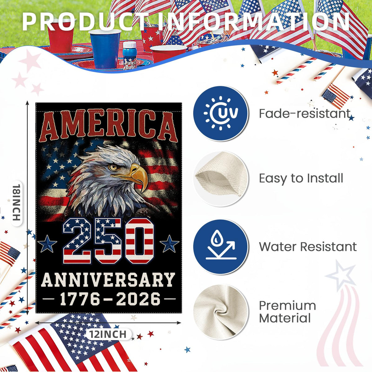 EKOREST vivid American flag garden decor for seasonal celebrations.