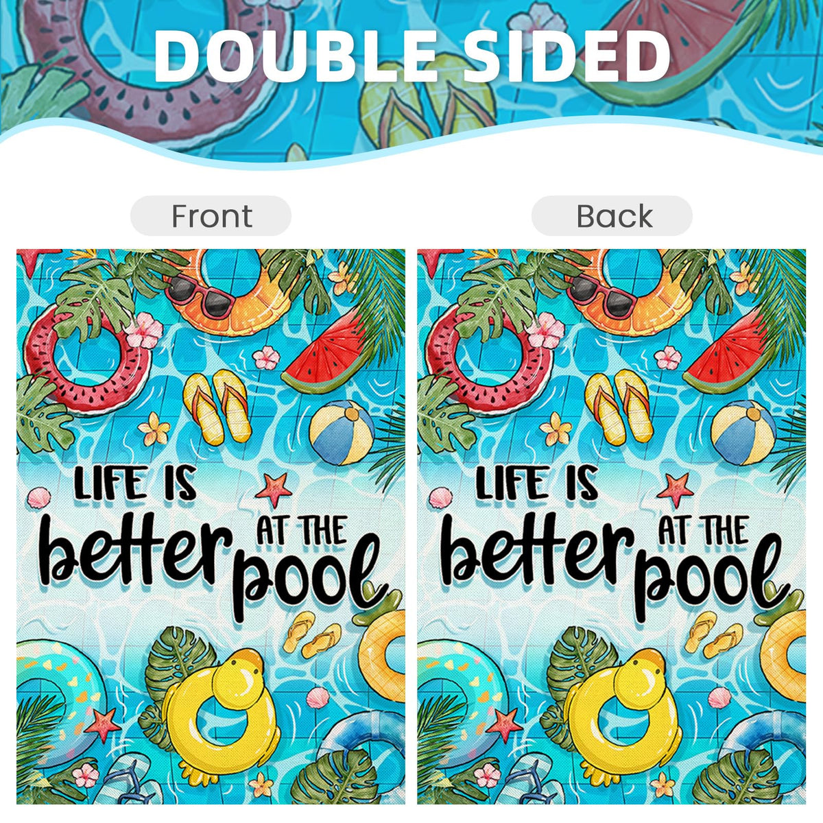 EKOREST watercolor pool-themed flag with outdoor message.
