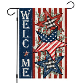 EKOREST Welcome 4th of July garden flag with dual-sided stars and stripes for outdoor yard charm.